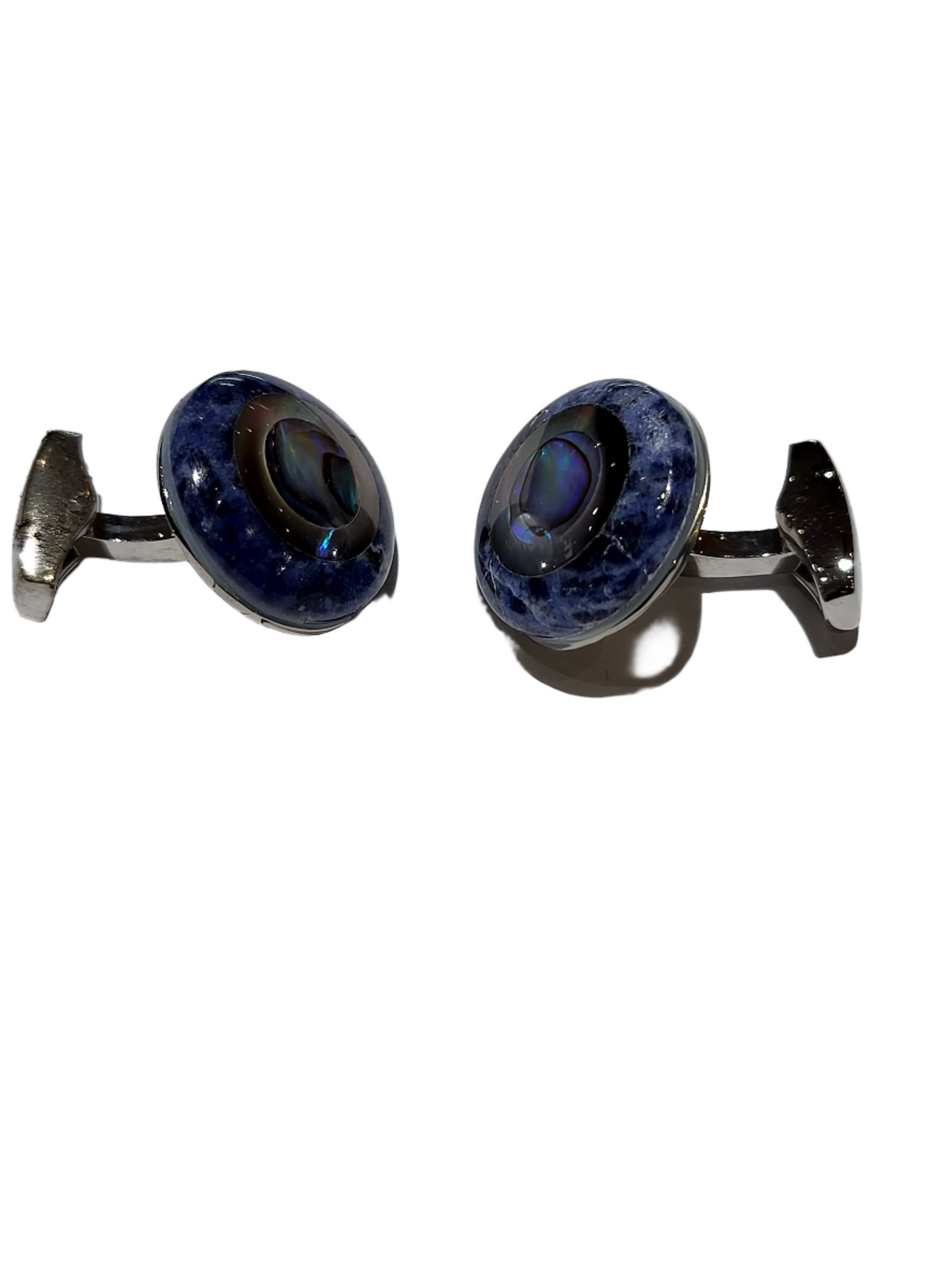 Blue Lapis Stone Green Abalone Shell Center Cufflinks