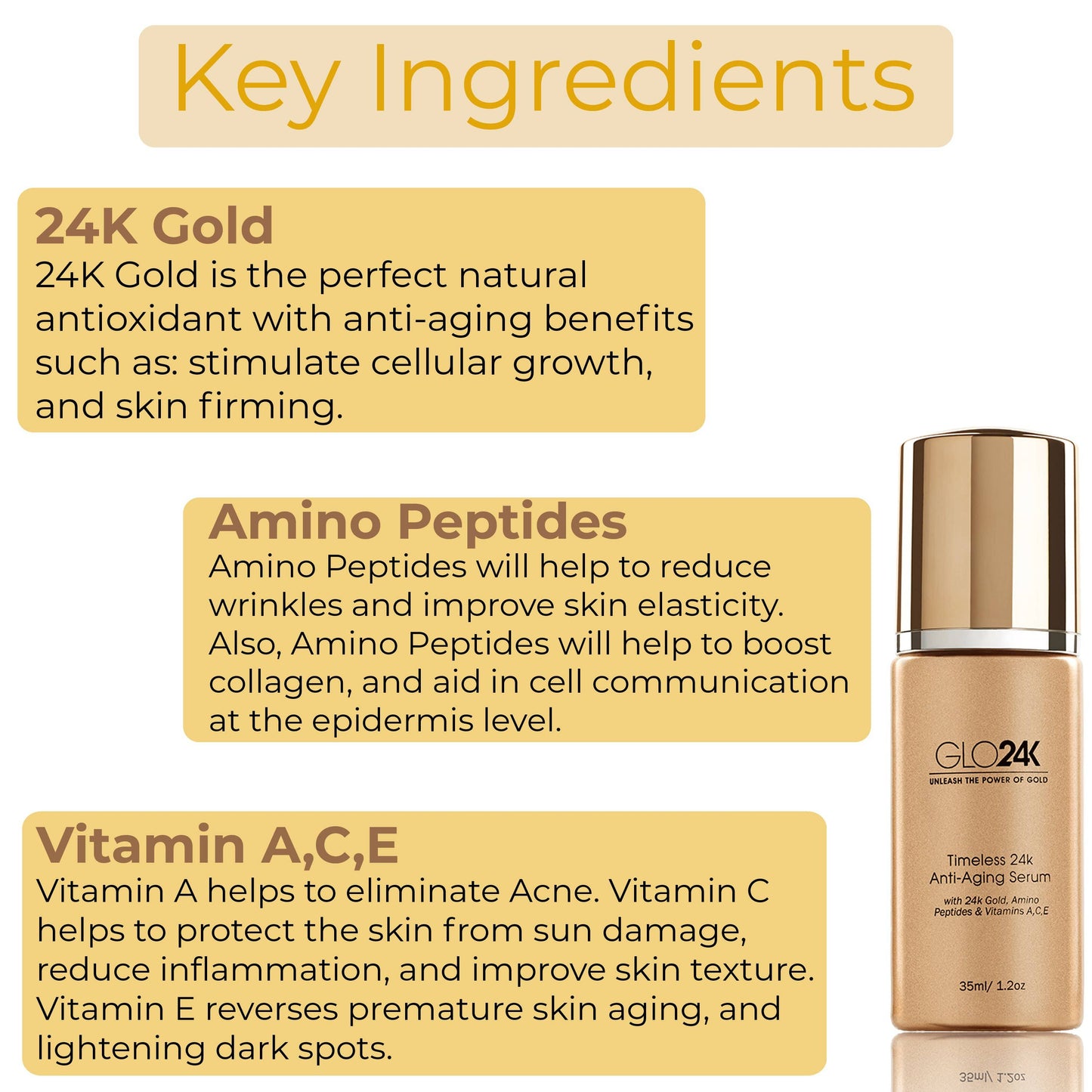 GLO24K - Timeless 24k Anti-Aging Serum with 24k Gold & Amino Peptides