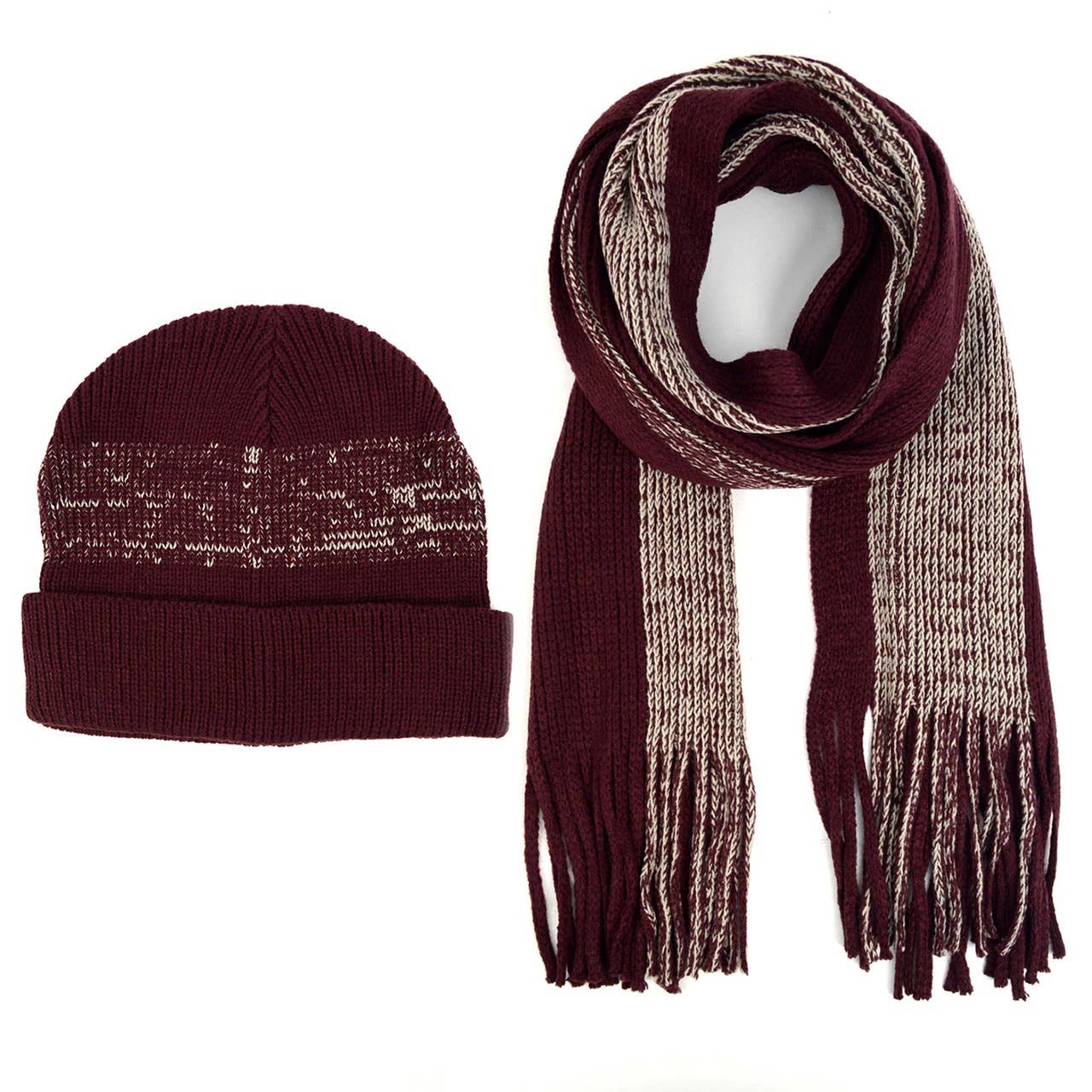 Selini New York - Men's Winter Knit Wine Scarf and Hat Set: Black