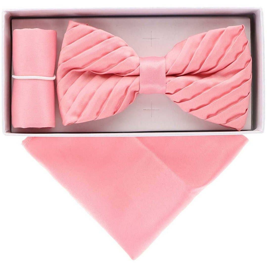 Classy Cufflinks - Vittorio Farina Pleated Bow Tie & Pocket Square by Classy Cufflinks: Black (RBH 001)