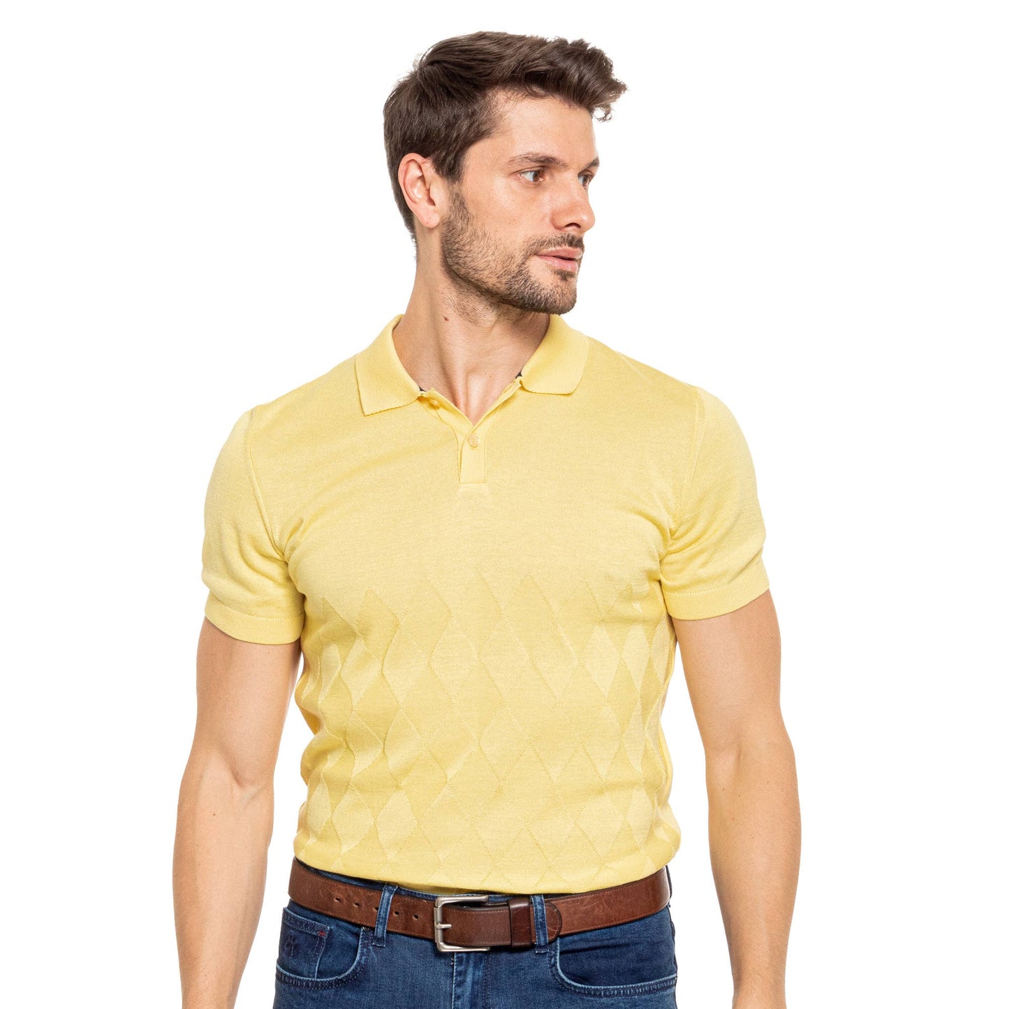 EIGHT X - Argyle Knit Polo - Yellow: YELLOW / XL