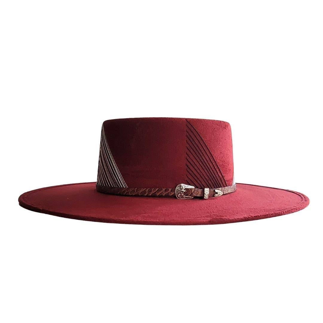 PETRA SAVAGE - FERWA Burgundy Gambler Crown Hat : Burgundy / M/L