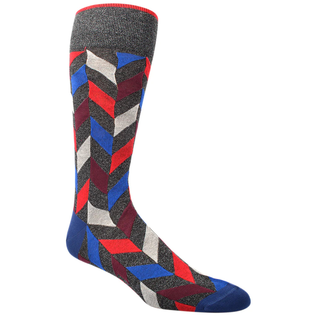 Dion Socks Mid Calf Gray Red Royal Blue Chevron