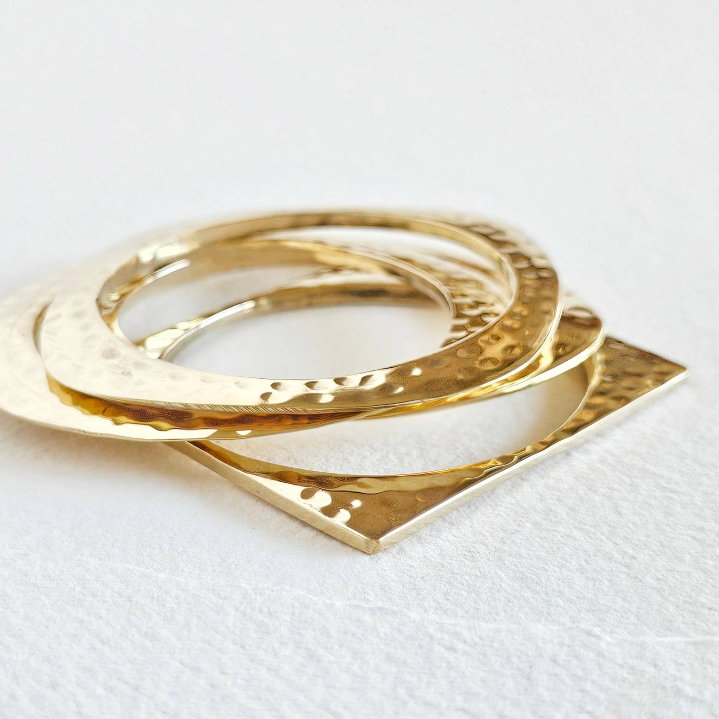 Bisjoux - Brass geometric bold hammered bangle set x4 bracelet