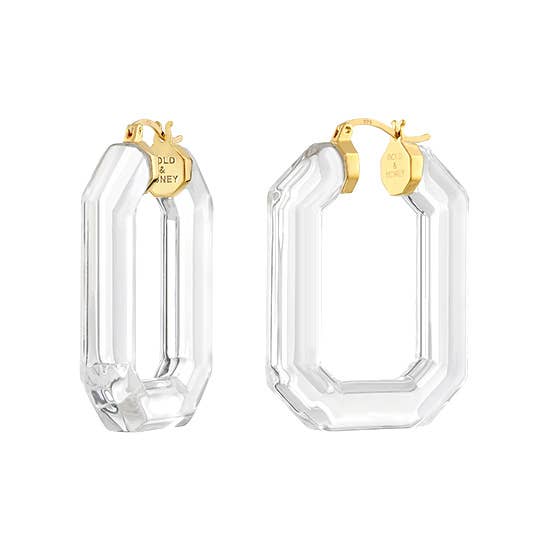 Gold & Honey - 1.5" Emerald Gem Hoop in Clear