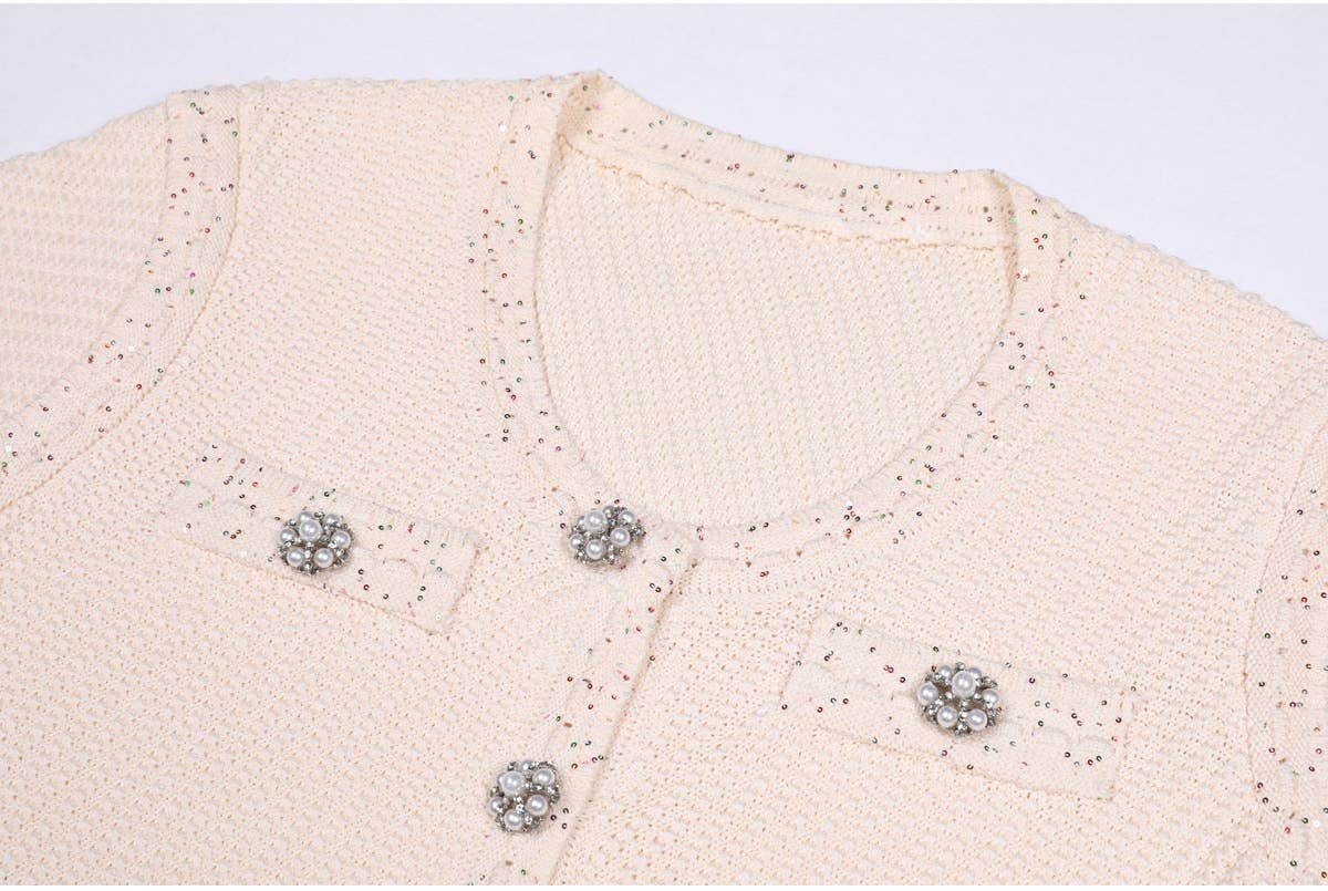 Productseeker - DR380Y Pink Knitted Beaded Short-Sleeved Dress for Women: Pink / English / M