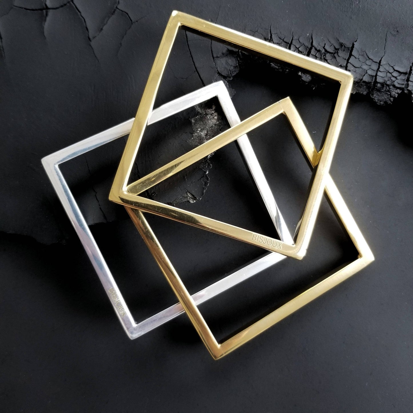 Bisjoux - Brass Quad square Bangle bracelet in silver or brass: Brass