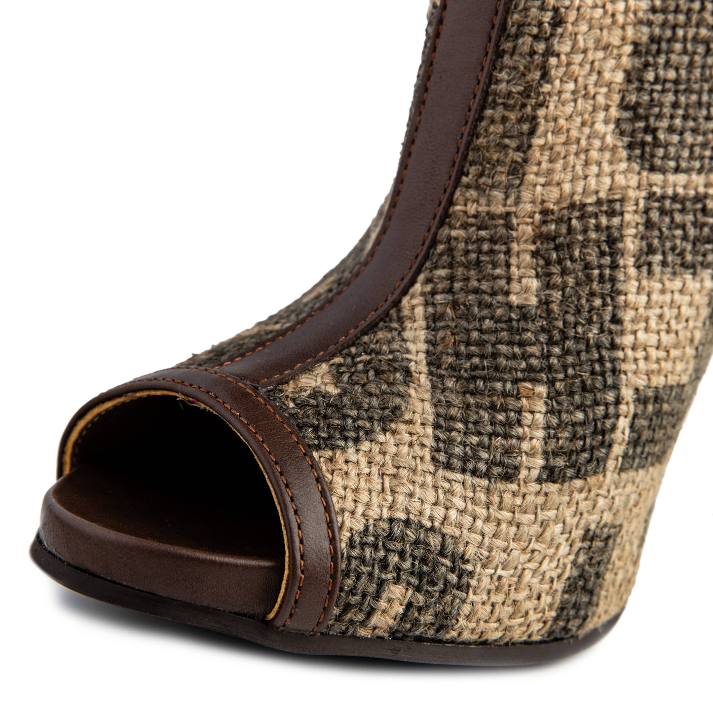 flowers & leaves - Coffee Burlap Peep Toe Ankle Boots: BROWN / 10