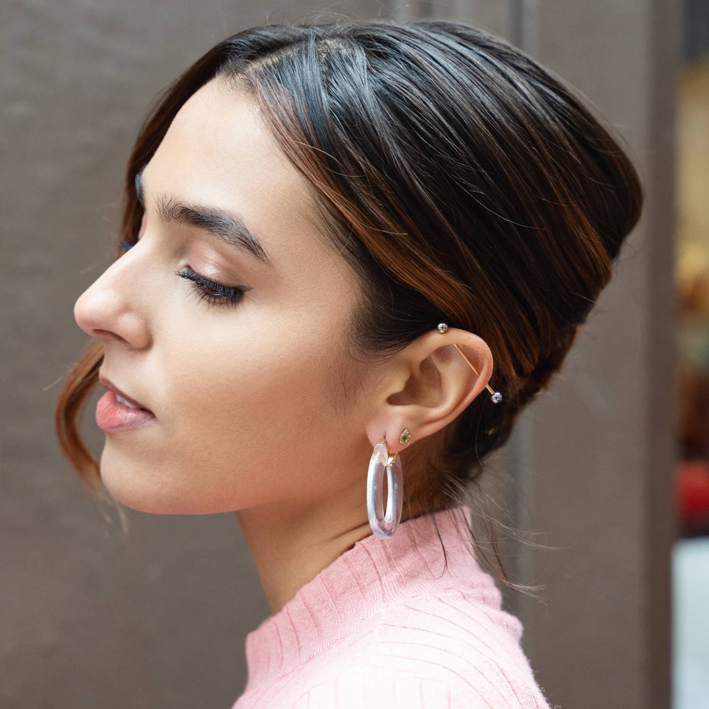 Gold & Honey - 1.5" Clear Flat Oval Hoop Earring in Silver
