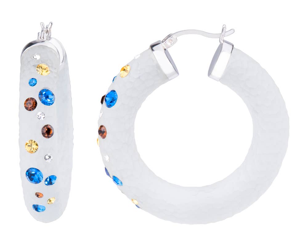 Gold & Honey - 1.25" Colorful Swarovski Crystals Hoops in White with Yellow