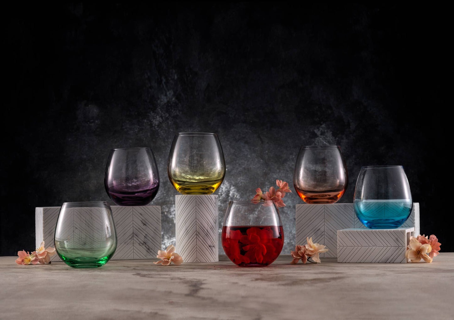 JoyJolt - Hue Colored Stemless Wine Glasses, Colorful Party Glasses