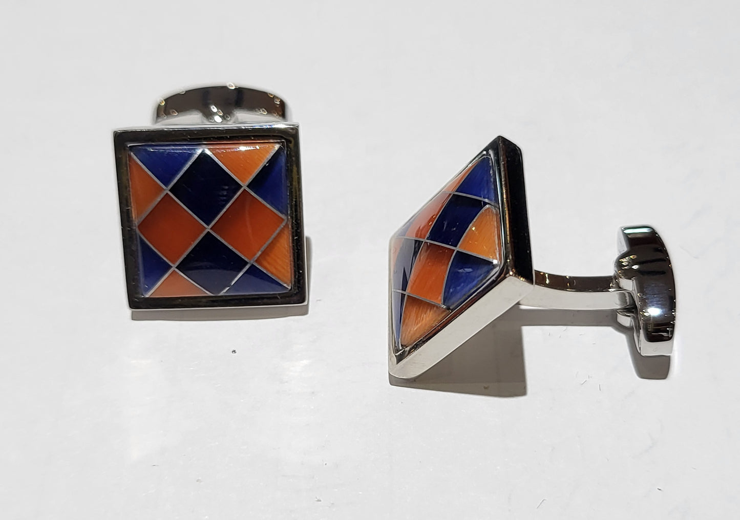 Enzone Cufflinks Blue Orange Enamel Diamond