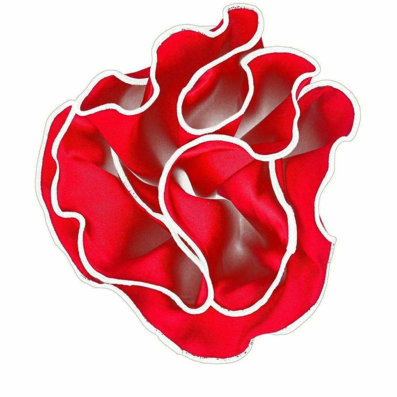 Classy Cufflinks - Vittorio Farina Round Pocket Square with Embroidered Piping Var. 02 by Classy Cufflinks: White/Red (005)