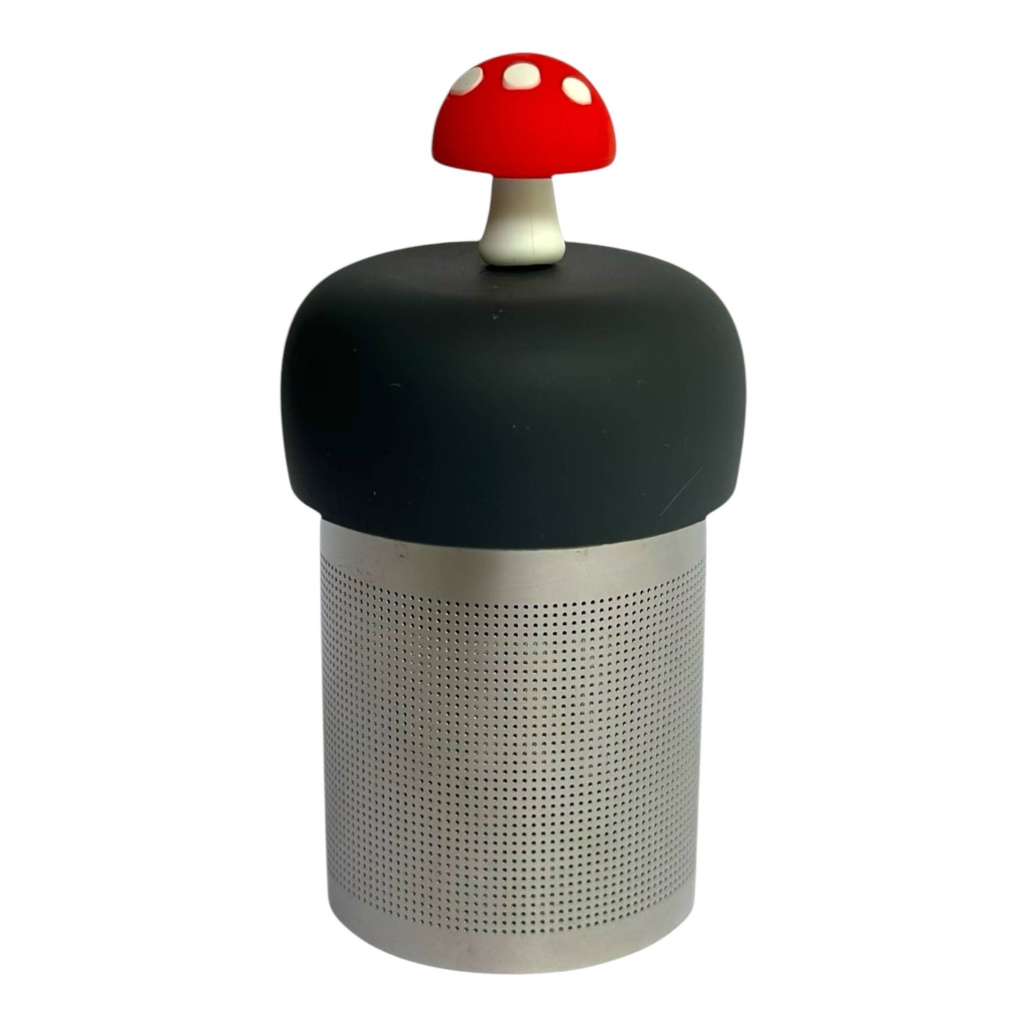 Teany Tiny Kitchen Tea Infuser - Mushroom | Floating Tea Steeper | Grey Base | Red: Charcoal Grey / Candy Apple Red Mushroom