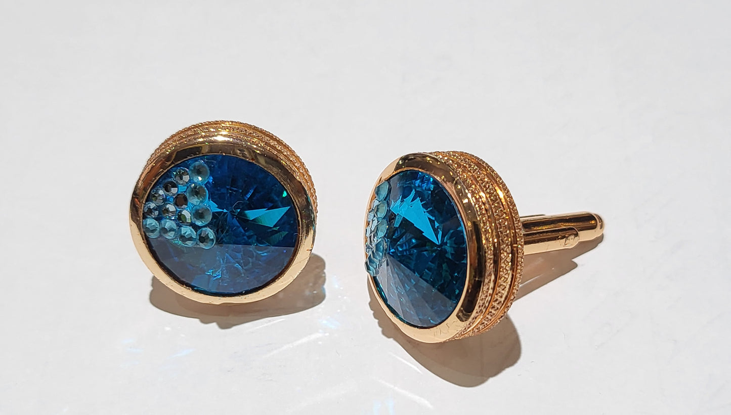 Imani Cufflinks Rose Gold Turquoise Faceted Glass