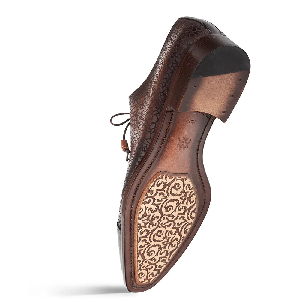 Mezlan Brown Dress Shoes Asymmetric Etched Calf Oxford Cap toe