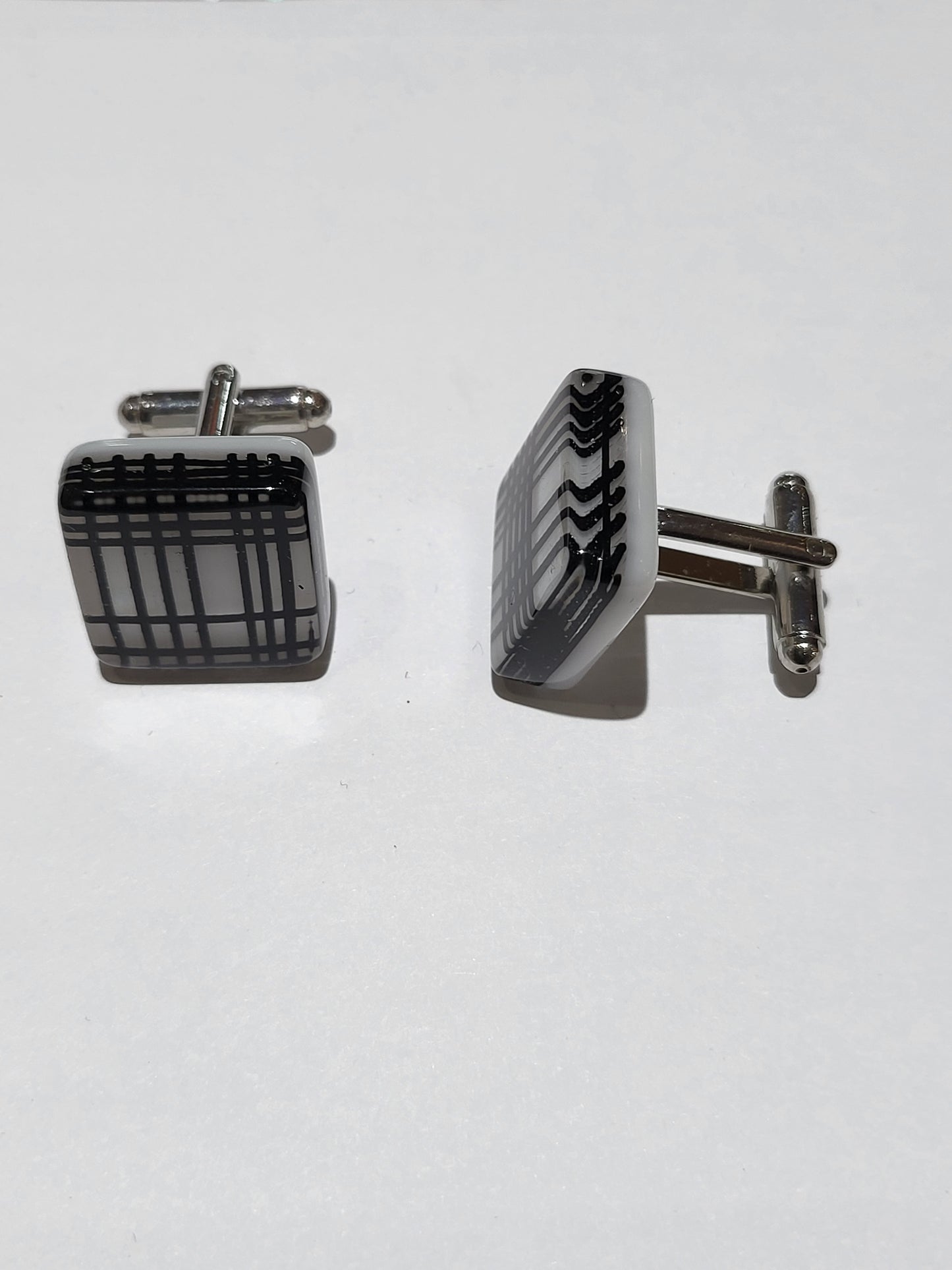 Custom Venetian Glass Cufflinks Black White Plaid