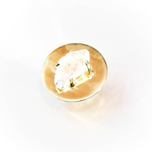 Bisjoux - Asteroid handmade brass quartz stone Ring: Clear Quartz