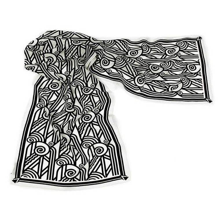 Deco Black & Ivory Crêpe de Chine Scarf