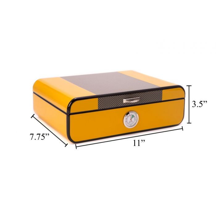 "Carbon Fiber" & Yellow Lacquered Wood 25 Cigar Humidor