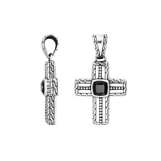 Bali Designs - AP-6155-OX Sterling Silver Beautiful Cross Blessing Pendant With Black Onyx