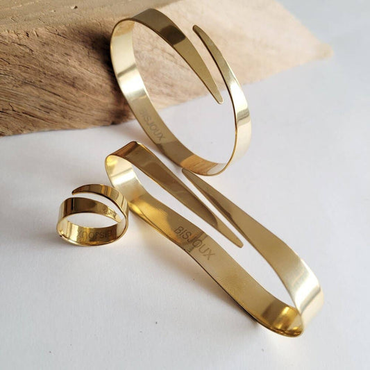 Bisjoux - Brass Palmlet palm cuff ring Ribbon bracelet: Ring
