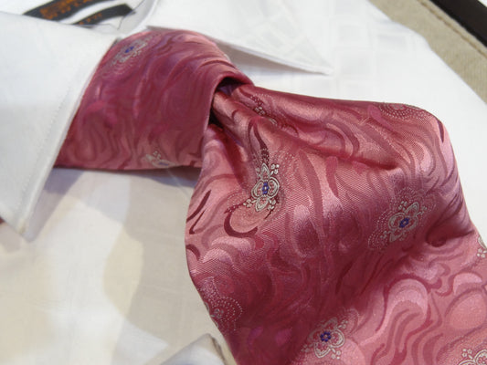 Italo Ferreti Italian Silk Tie Necktie Rose Pink Gray Purple Mod Wave