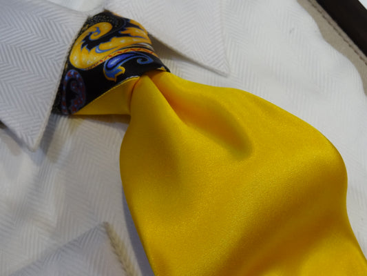 Italo Ferretti Silk Tie Contrast Knot Black Baby Blue Paisley Floral Solid Yellow