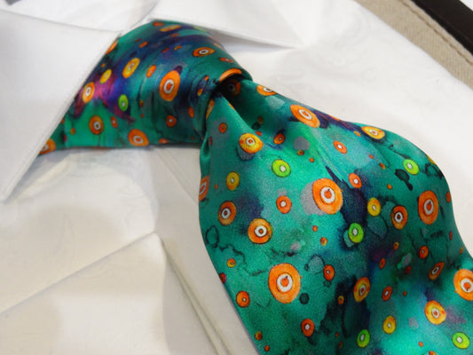 Italo Ferretti Tie Necktie Green Orange Purple Water Color Circle Dot