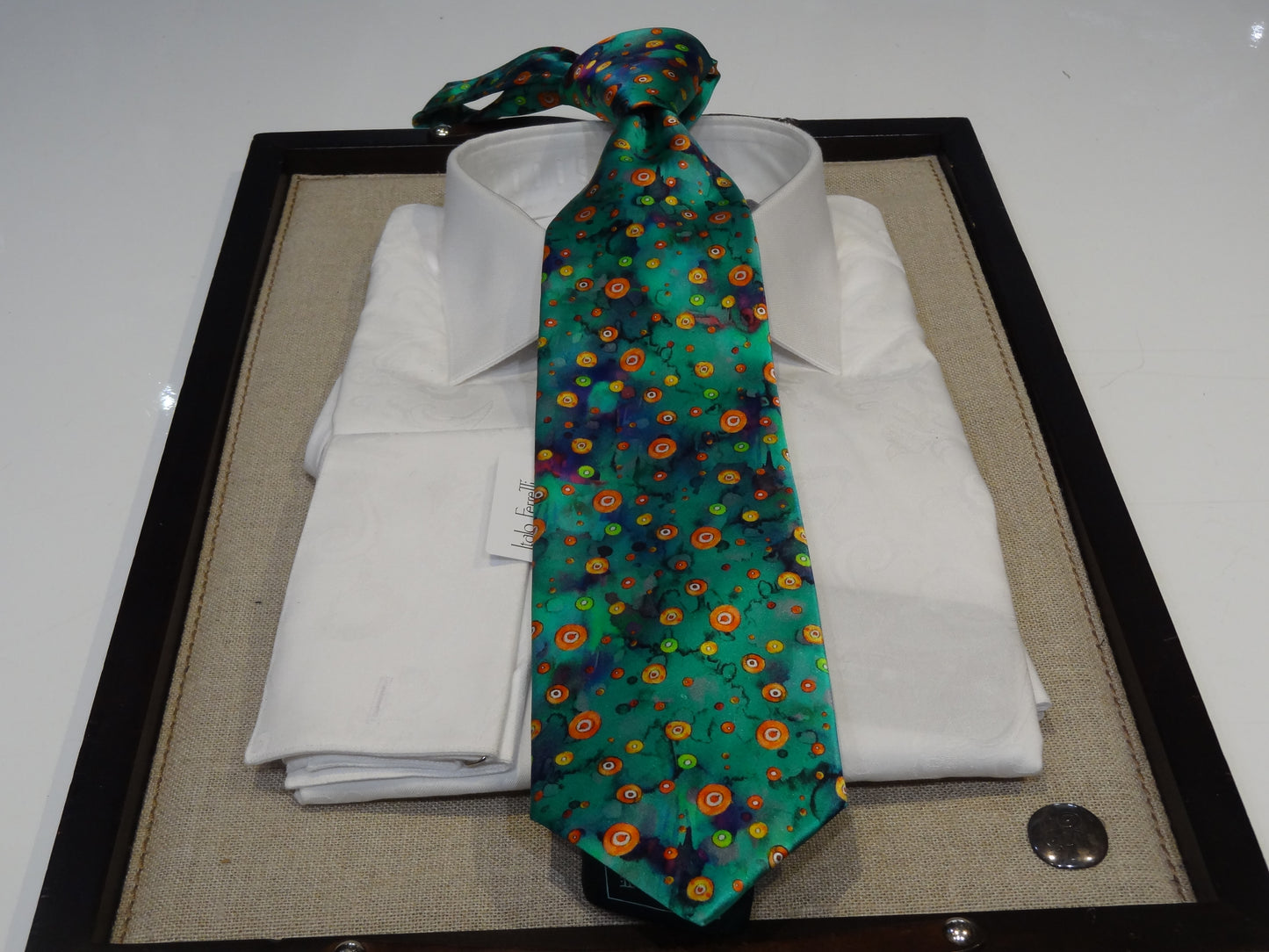 Italo Ferretti Tie Necktie Green Orange Purple Water Color Circle Dot