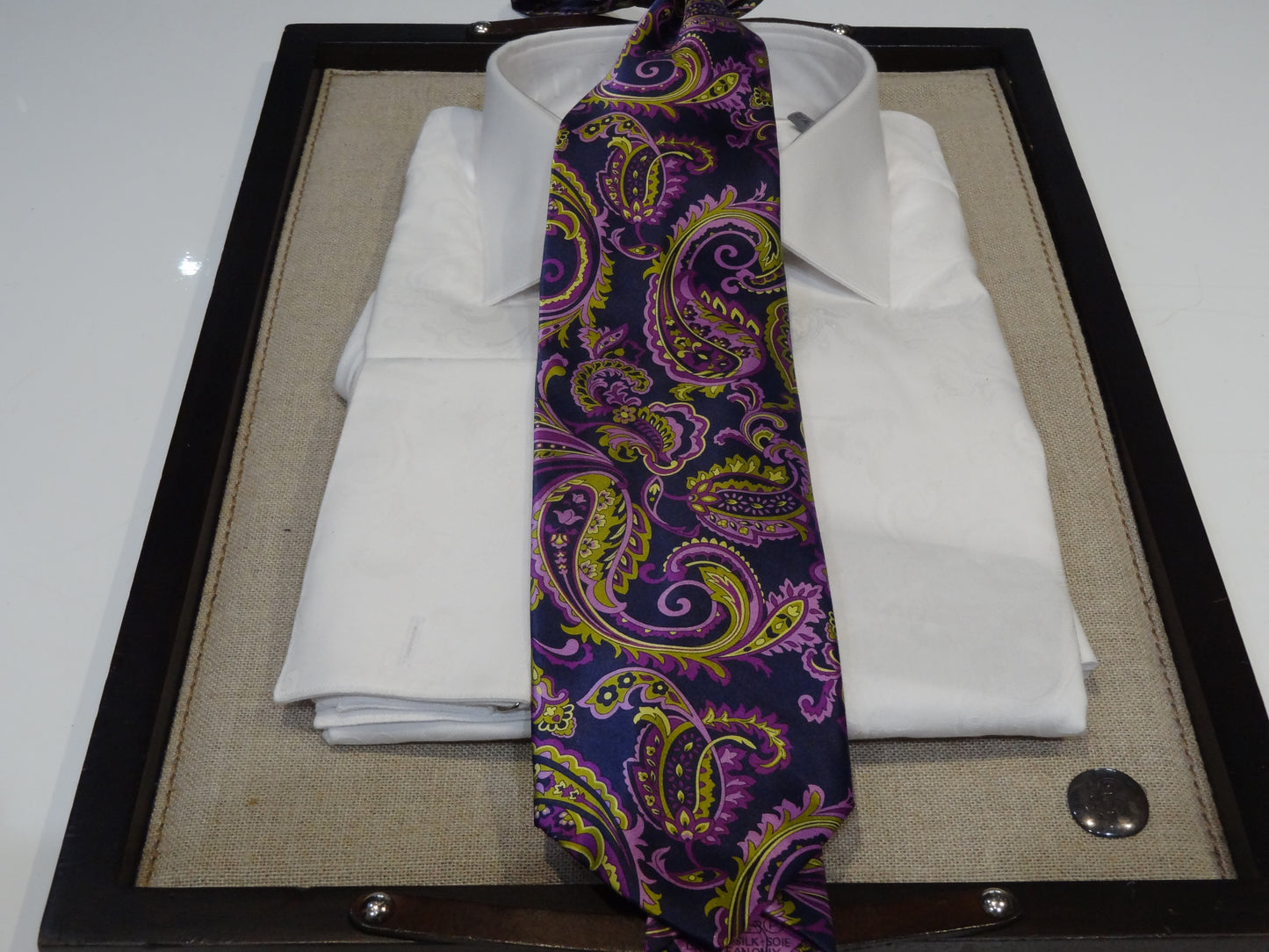 Italo Ferretti Satin Silk Navy Blue Green Purple Paisley Floral