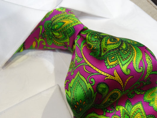 Italo Ferretti Satin Silk Pink Green Yellow Floral Paisley