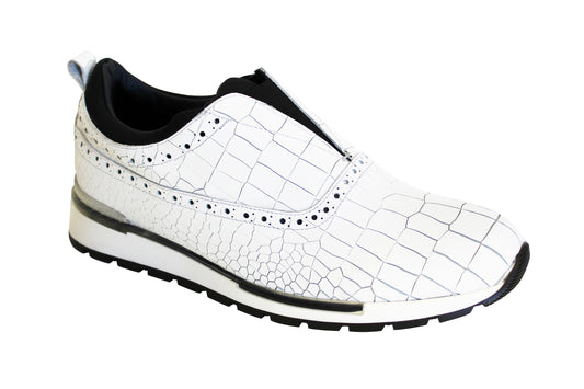 Duca Imola Men's Designer Shoes White Alligator Print / Calf-Skin Leather Sneakers