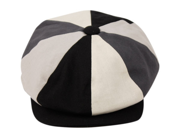 100% COTTON PATCH WORK NEWSBOY CAPS BLACK GRAY IVORY
