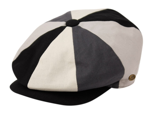 100% COTTON PATCH WORK NEWSBOY CAPS BLACK GRAY IVORY