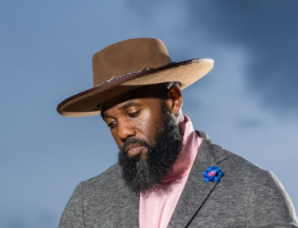 Dallas brown felt Hat with Blue denim Straight Brim