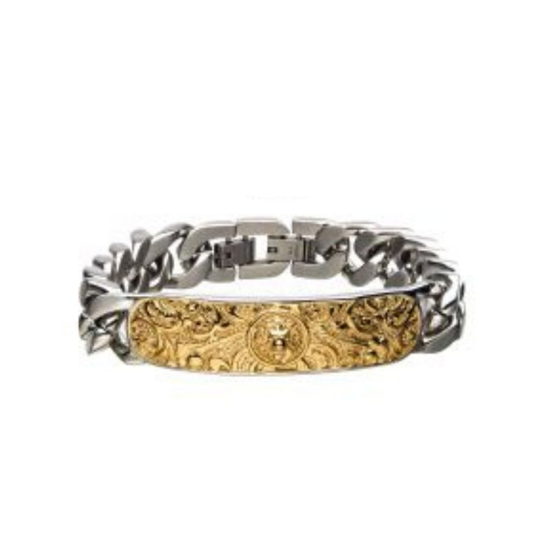 Steel with Gold IP Nymeria Lion ID Bracelet and Pendant with Chain