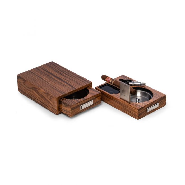 Cigar Ashtray/Cutter/Punch "Olive Wood" Color