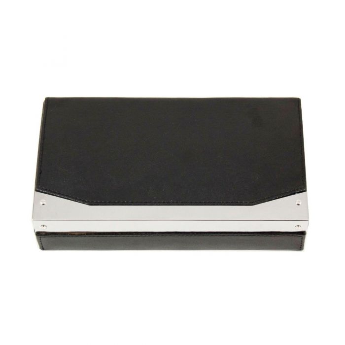 Black Leather 4 Cigar Humidor with Stainless Steel Cutter and Humidistat.