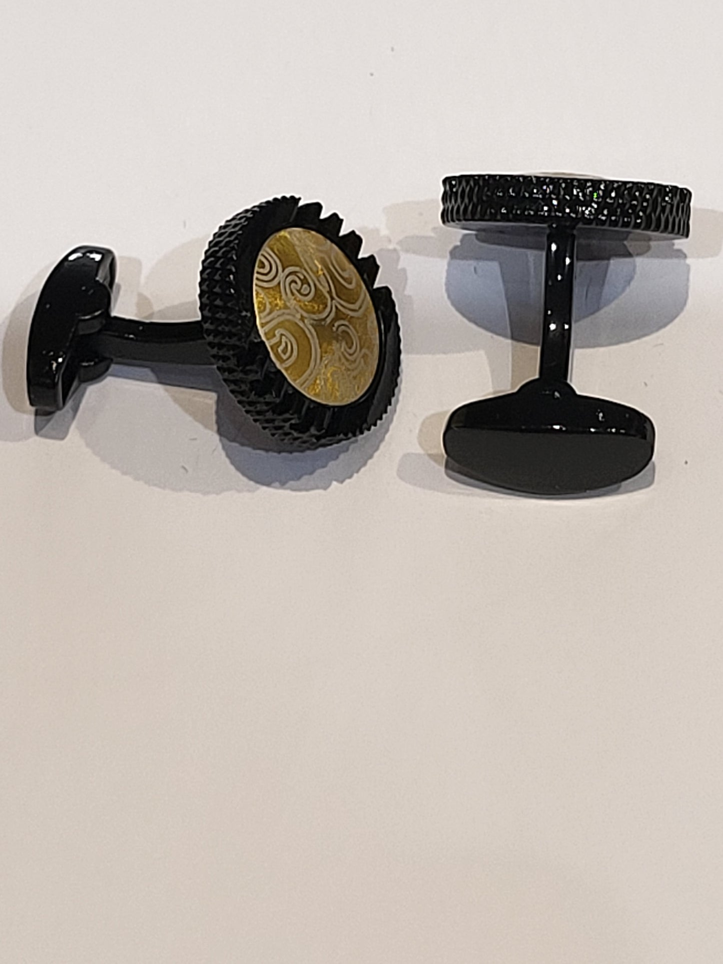 Black IP Matte Gold Deco French Cuff Shirt Cufflinks