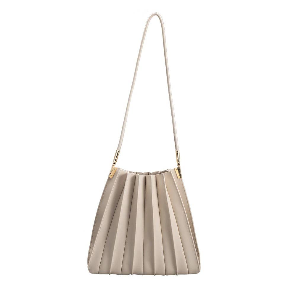 Carrie Pleated Vegan Shoulder Bag in Bone
