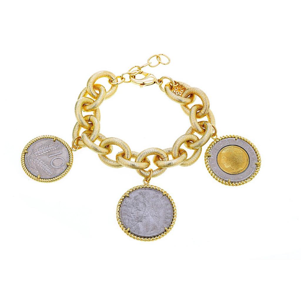 Christina Sabatini 3 Lira Coin Gold Antique Silver Bracelet Madeline