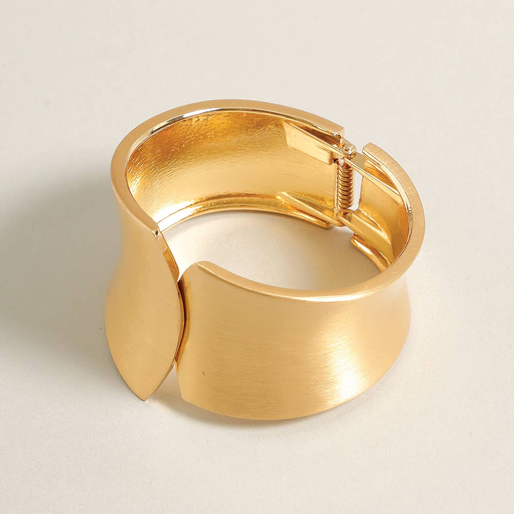 Fashion City - Matte Gold Hinged Cuff Statement Bracelet