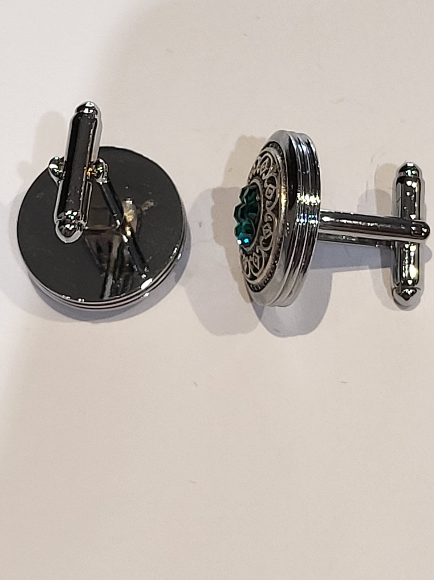 Emerald Green Gem Stone Austrian Crystal Filigree Bezel Shirt Cufflinks