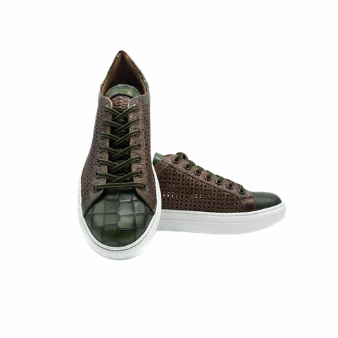 The Hightop Sneaker in Woven Brown Leather