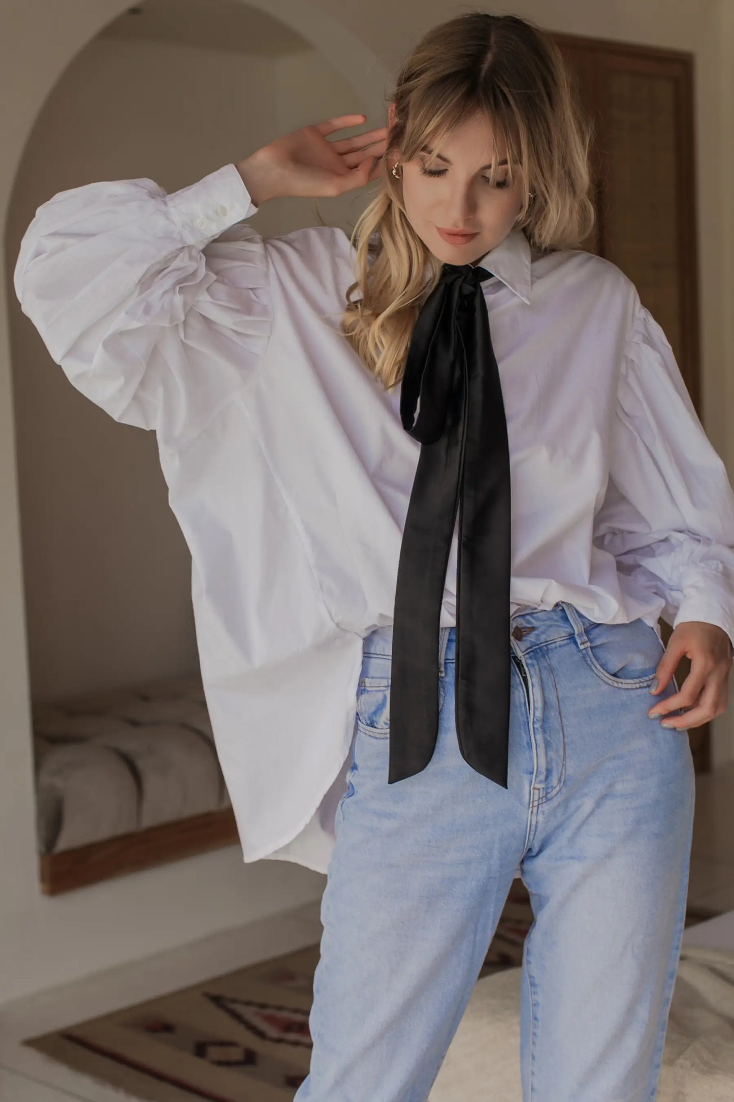 Merci Balloon Sleeve Oversized Shirt - Blue