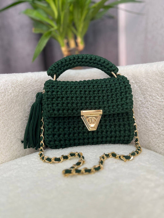 CHQEL - CHQEL Green Evening Clutch Bag for Women, Handmade Crochet