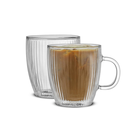 JoyJolt - Fluted Savor Double Wall Espresso Glasses 5.4oz - Set of 2: 13.5 oz