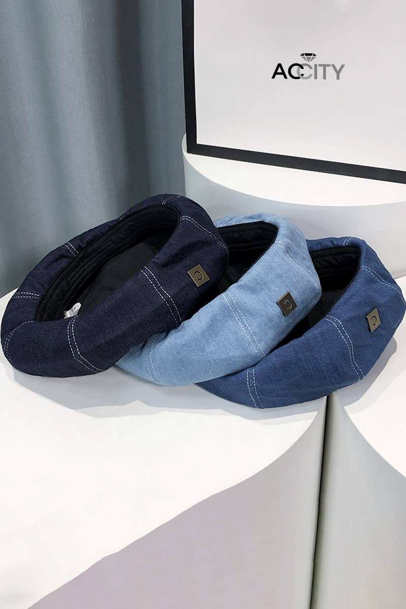 ACCITY - DENIM  FASHION BERET CAP_CWAH0484: NAVY / (OS) 2