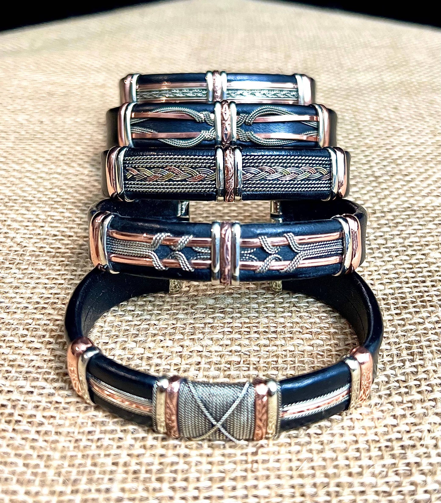 HPSilver, LLC - Large Black Leather Adjustable Cuff Bracelets for Men